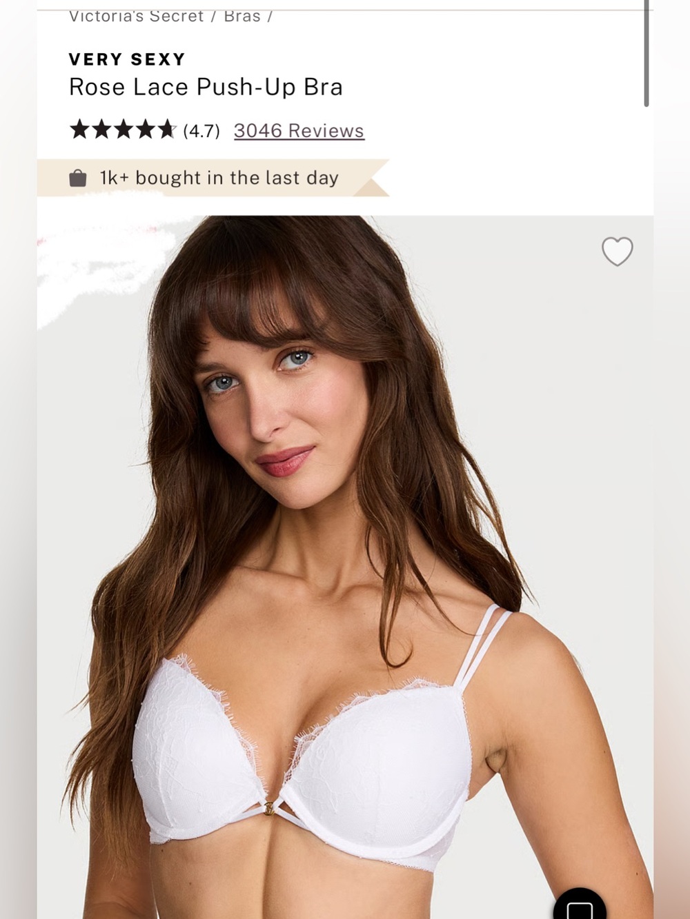 NWT Victoria’s Secret VERY SEXY Rose Lace Push-Up Bra,white,oos at VS size 36DDD